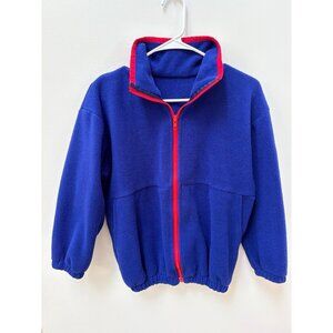 Vtg Widgeon Kids Fleece Jacket Blue Red Trim Polartec Full Zip Mock Neck Childre